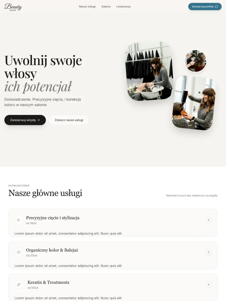 Strona dla salonu beauty